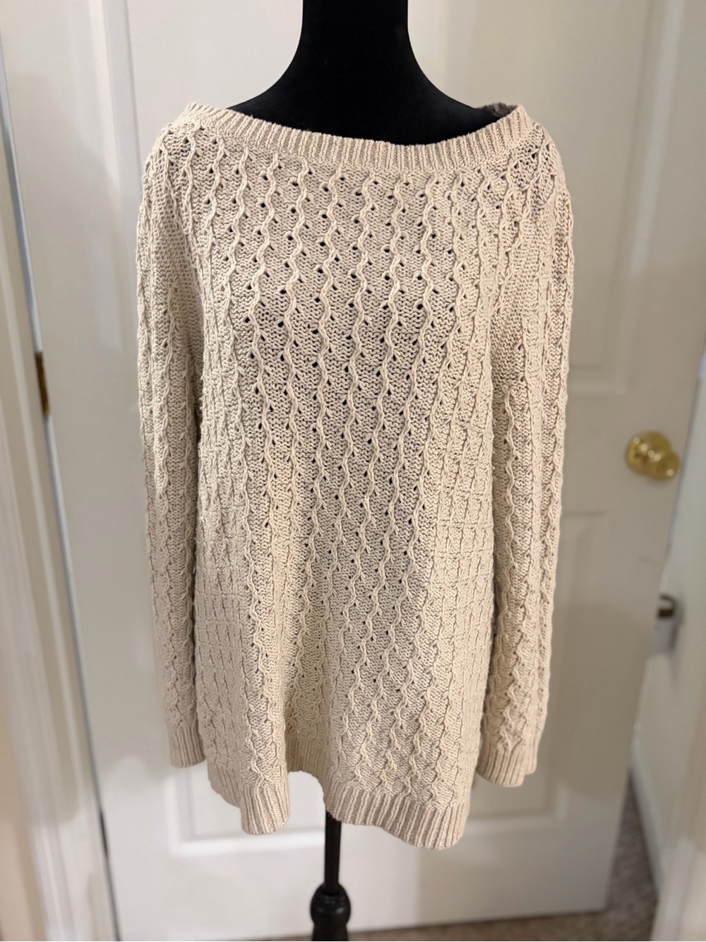 T by Talbots Fisherman Loose Knit Oatmeal Sweater Tunic Women’s Large Cotton